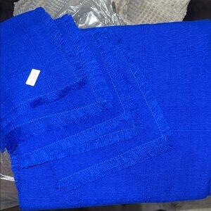 Royal Blue Textured Fabric Table Liner with napkins 48 inches square